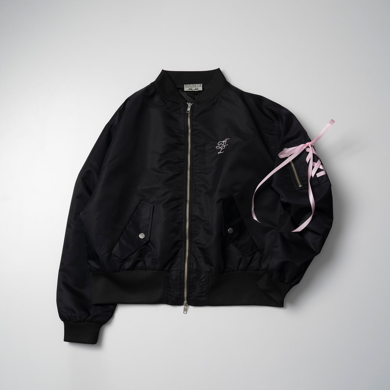 Ribbon Bomber Jacket - Black